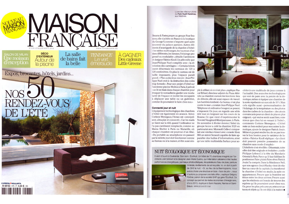 le magazine maisons française parle de l'hôtel Eco Nuit à Guérande